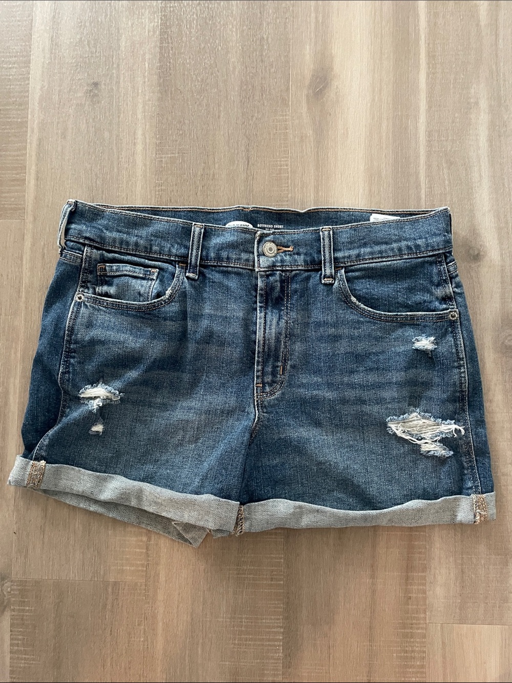 Old Navy Dark Blue Distressed Roll-Cuff Denim Shorts